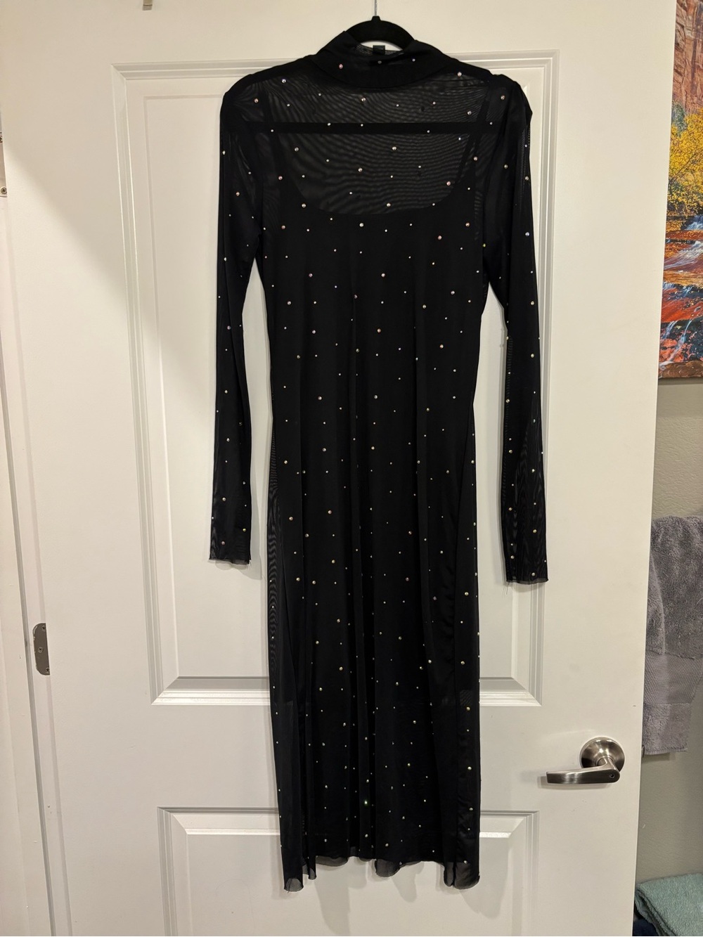 Wild Fable Black Embellished Mesh Maxi Dress Like New